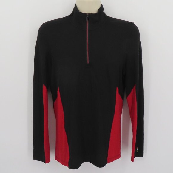 Smartwool Men Small Merino Sport 150 1/4 Zip Sweater Black Red Long Sleeve Wool - Picture 12 of 12